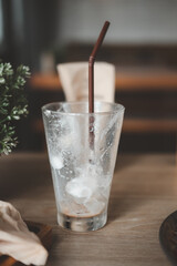 Empty coffee glass after drink on wood table