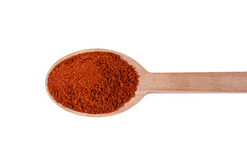 Tandoori Masala mix of spices  in wooden spoon isolated on white background. Spices and food ingredients.