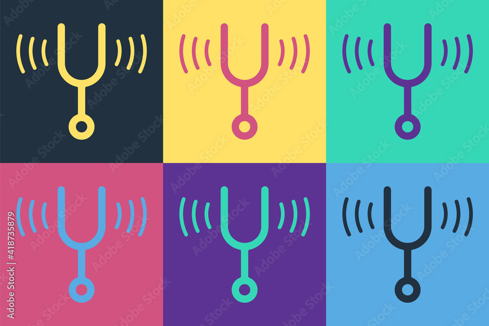 Poster pop art musical tuning fork for tuning musical instruments icon isolated on color background. vector