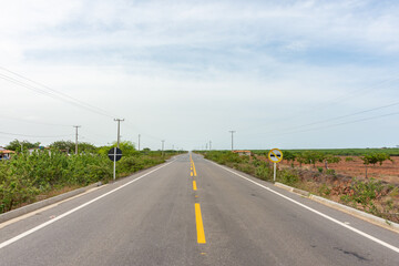 Fototapeta na wymiar Estrada de asfalto reta e deserta