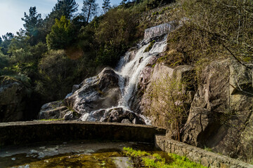 Fototapeta na wymiar A Chancis lookout, waterfall and wharf, Sober, Galicia, Spain: viewpoints Sil river