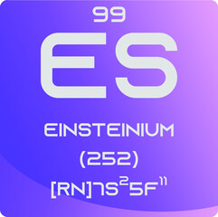 Einsteinium Es Actinoid Chemical Element vector illustration diagram, with atomic number, mass and electron configuration. Simple gradient design for education, lab, science class.