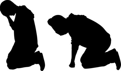 illustration of desperate men kneeling