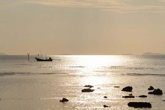 Beautiful landscape of the sea, boat, cloud and blue sky.