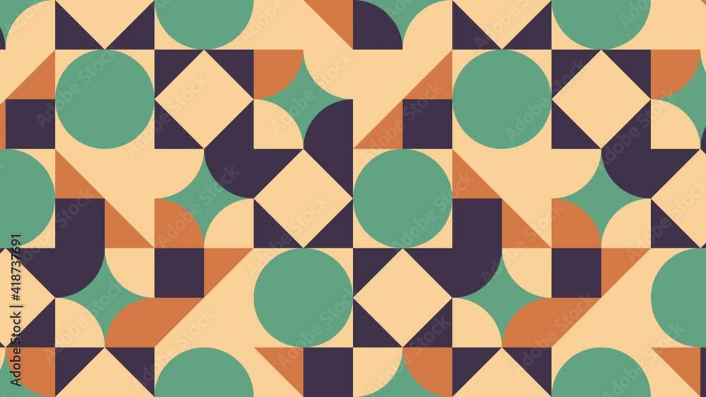 Poster retro geometric pattern with multicolor shapes. minimal motion graphic seamless looped animation in 