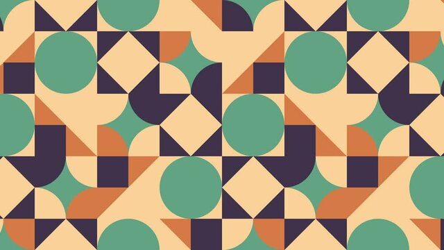 Retro geometric pattern with multicolor shapes. Minimal motion graphic seamless looped animation in vintage flat style