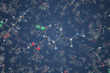 Molecule of Eflornithine. Molecular model, science related 3d rendering