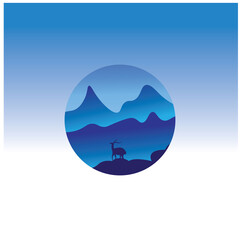 mountain and landscape deer vector illustration circle logo design background