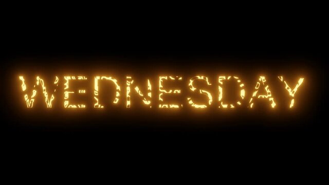 Wednesday glowing 3d sign. Abstract inscription on a black background.