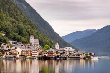 Fototapeta premium Center of village Hallstatt in Upper Austria