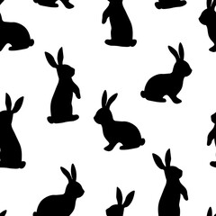 Seamless pattern easter bunny silhouettes vector illustration