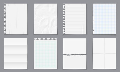 Realistic empty paper notes template with shadows isolated