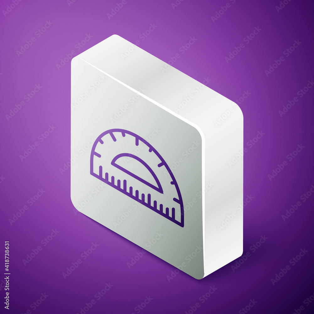Poster isometric line protractor grid for measuring degrees icon isolated on purple background. tilt angle 