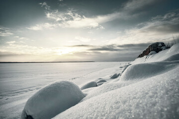 snowy landscape. Estonian winter at sea
