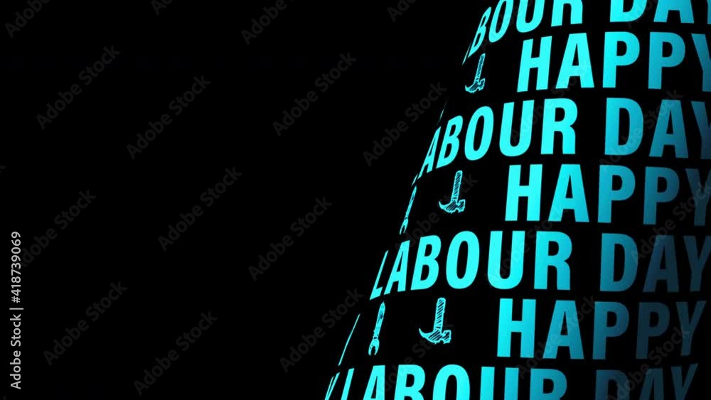 Poster happy labour day light blue text word tube rotating animation seamless loop background. 4k 3d render