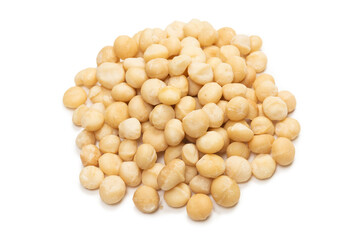 Macadamia nuts isolated on white background.