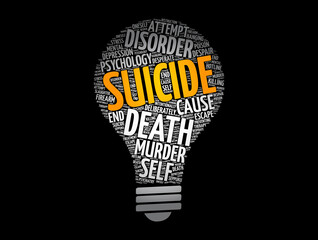 Suicide light bulb word cloud collage, concept background