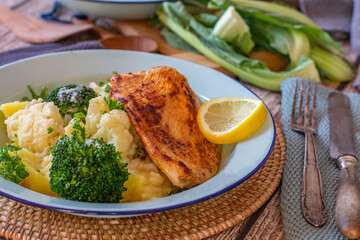 Grilled turkey steak with vegetables