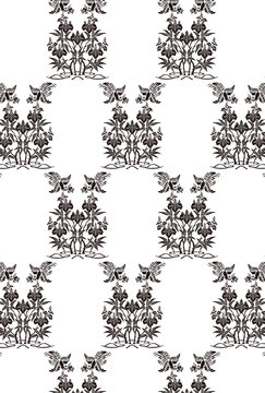 平安有職文様_桐竹鳳凰（きりたけほうおう）_壁紙・白黒