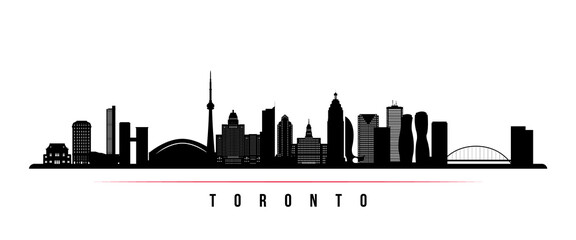 Toronto skyline horizontal banner. Black and white silhouette of Toronto, Canada. Vector template for your design.