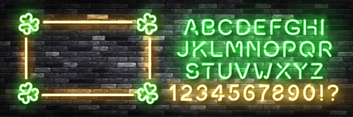 Vector realistic isolated neon sign of St. Patrick's Day frame with easy to change color font alphabet for template decoration and covering on the wall background.