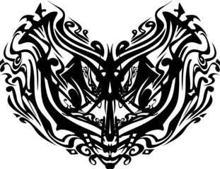 Carnival mask like animal's head on white. A detailed tribal mask like a cat's head with an unusual pattern for holidays and events, tattoos, embroidery, vinyl cutting, engraving, textiles, prints