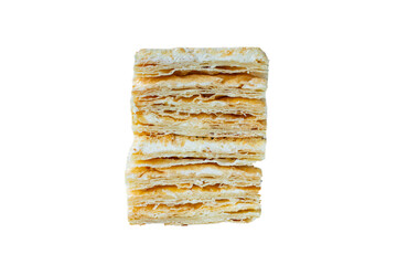 cake napoleon puff cake dessert sweet Takeaway snack healthy meal top view copy space for text food...