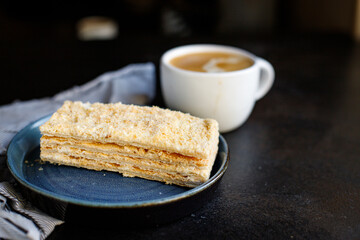 cake napoleon puff cake dessert sweet Takeaway snack healthy meal top view copy space for text food background rustic image