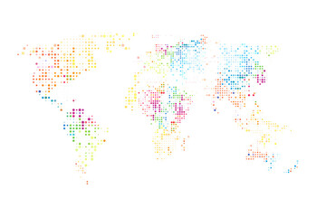 Fototapeta premium Dotted World map. Abstract computer graphic World map of colorful round dots. Vector illustration.