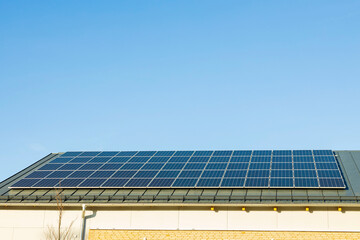 Naklejka premium House with solar panels on roof building. Sweden. Europe.