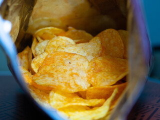 chips inside the bag. junk food.