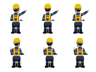 set of industrial worker is pointing to something