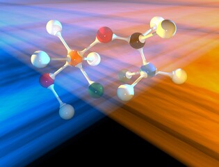 molecular structure in orange and blue light rays