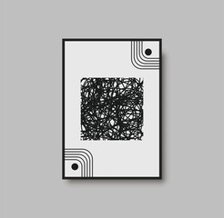 Abstract geometric mid century wall art print. Black and white poster with geometric shapes for wall art, interior gallery. Artwork for wall decor with neutral colors, minimal. Vector illustration