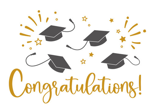 Graduation congratulations at school, university or college . Trendy calligraphy golden glitter inscription