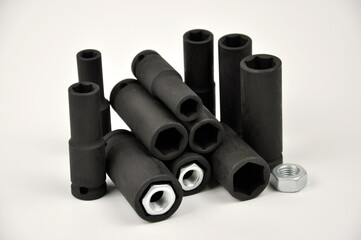 Fototapeta premium Set of hexagonal socket. Metal wrench sockets