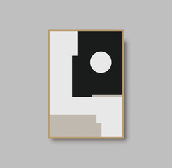 Abstract geometric mid century wall art print. Black and white poster with geometric shapes for wall art, interior gallery. Artwork for wall decor with neutral colors, minimal. Vector illustration