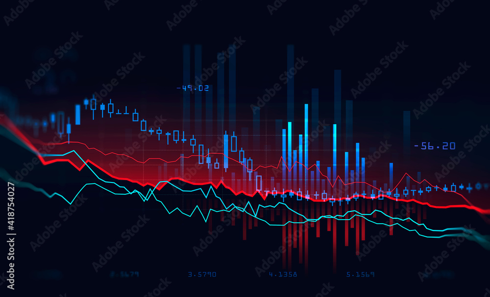 Poster stock chart on virtual screen interface