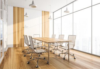 Fototapeta na wymiar Office meeting room with furniture near window