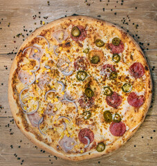 Double pizza with two different flavors