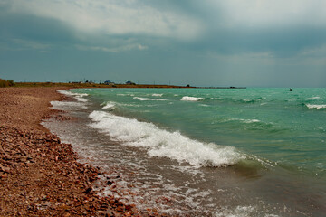 South-Eastern Kazakhstan. Storm wind on the shore of Lake Balkhash near the city of the same name.