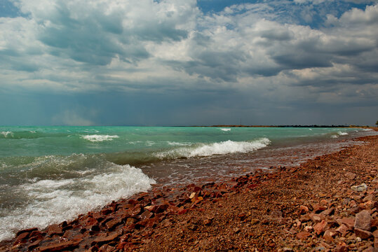 South-Eastern Kazakhstan. Storm wind on the shore of Lake Balkhash near the city of the same name.
