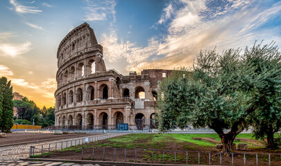 Colosseum in Rome (Roma), Italy. The most famous Italian sightseeing on blue sky