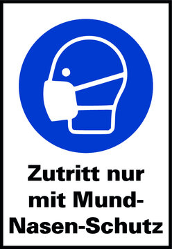 Corona Hinweis Schild DIN A4 Zutritt nur mit Mundschutz 