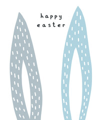 Happy Easter. Simple Easter Holidays Vector Card. Cute Blue Long Rabbit Ears Isolated on a White Background. Lovely Hand Drawn Print with Funny Bunny Ears.