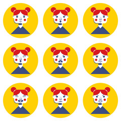 Vector set of female emotions. Illustration showing the different emotions of the character