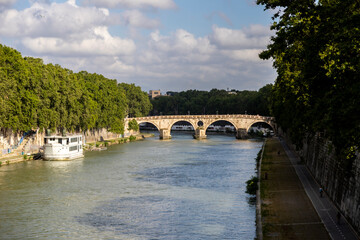 Fototapeta na wymiar View of Tiber river from the bridge in Rome, Italy.