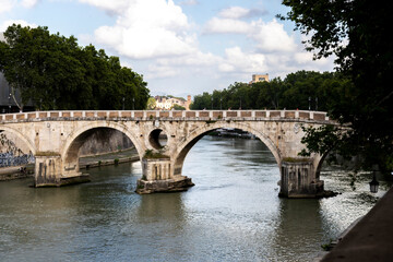 Fototapeta na wymiar View of Tiber river from the bridge in Rome, Italy.