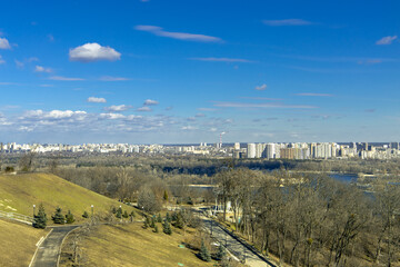 Panoramic view of the left bank of Kyiv city, Ukraine