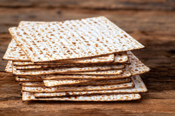 Traditional Jewish kosher matzo for passover .Pesah celebration concept (jewish Passover holiday)